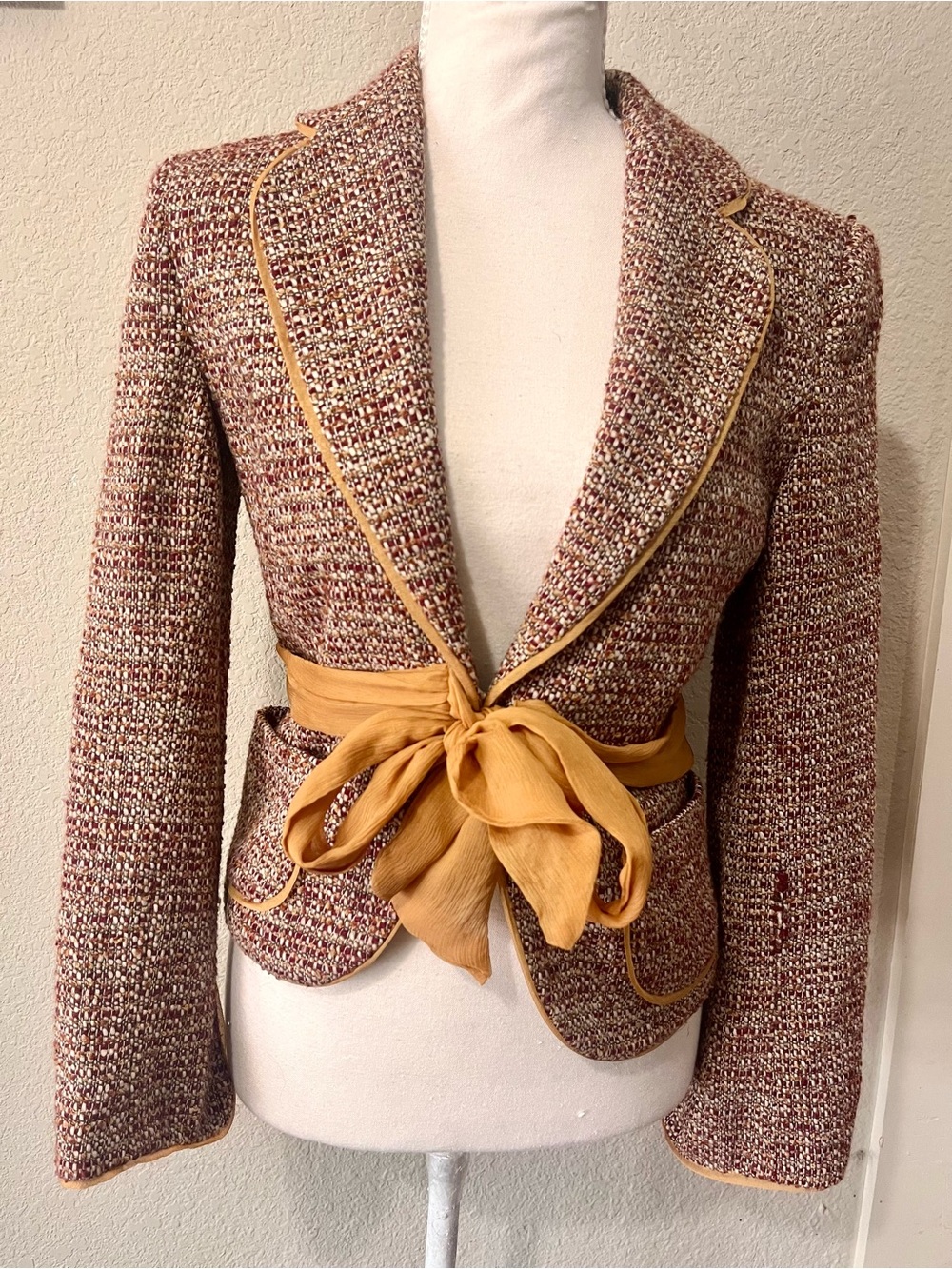Zara Multi-Tone Tweed Blazer Jacket with Contrast Piping Trim